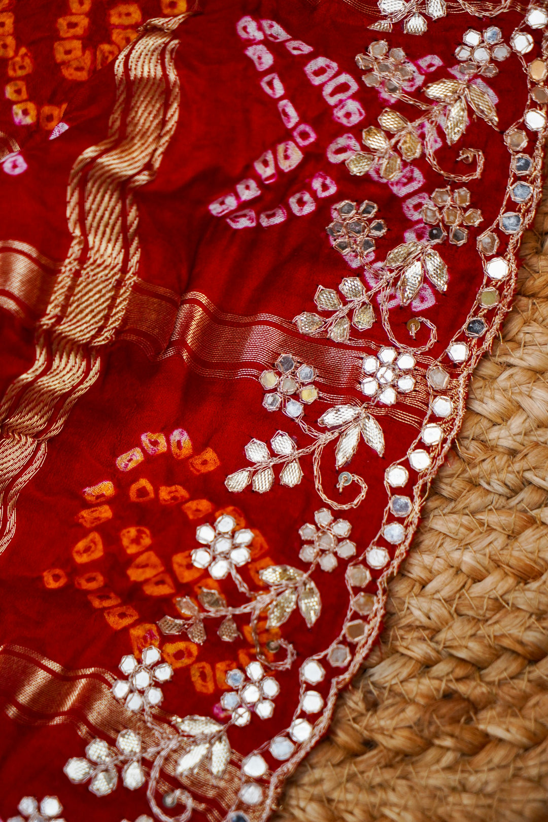 Laal Chunari Royal Pure Modal Gajji Dupatta with Gota Hand Embroidery View 4
