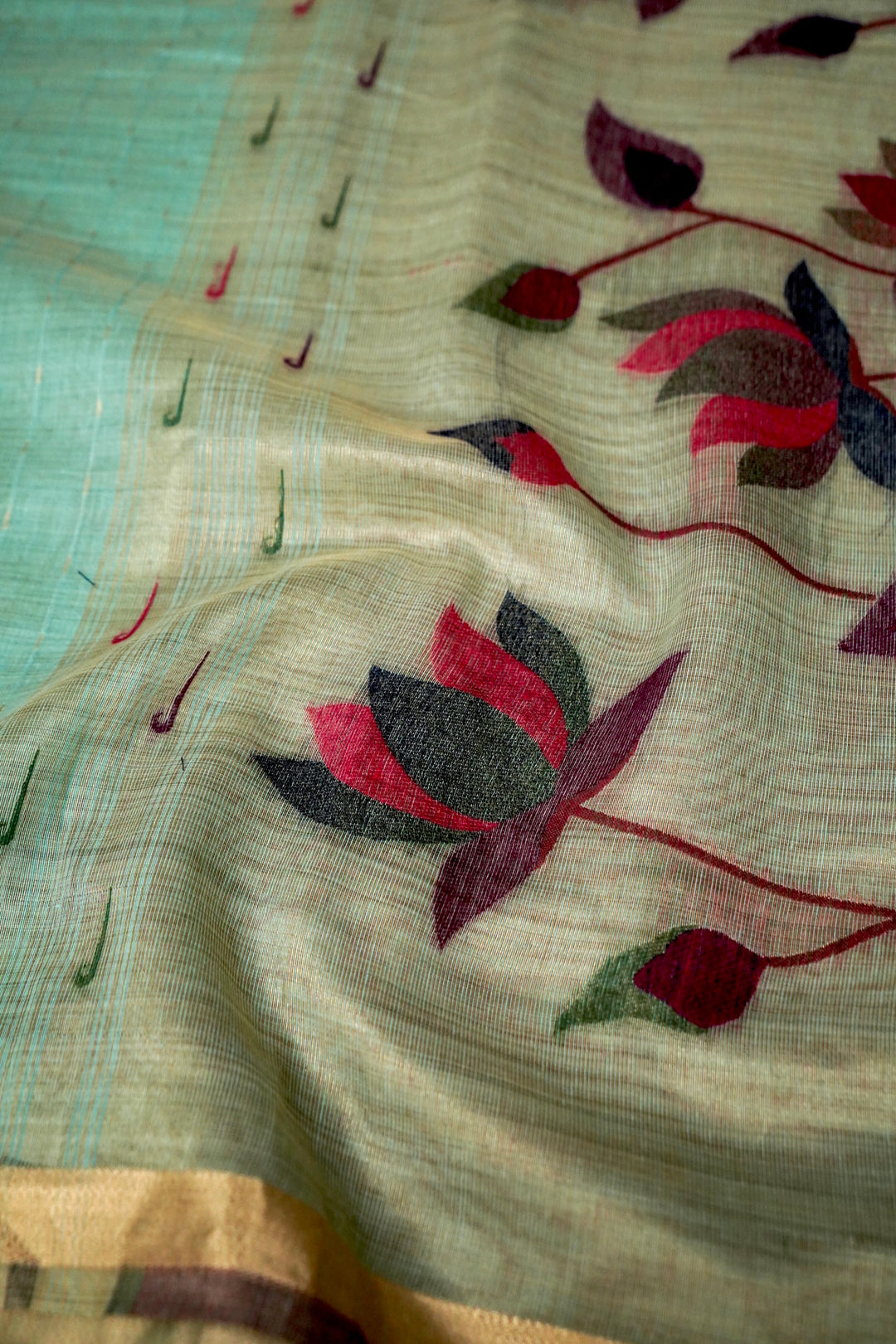 Elegant Sky Blue Cotton Silk Saree with Zari Stripe Weave Paithani Pallu View 4