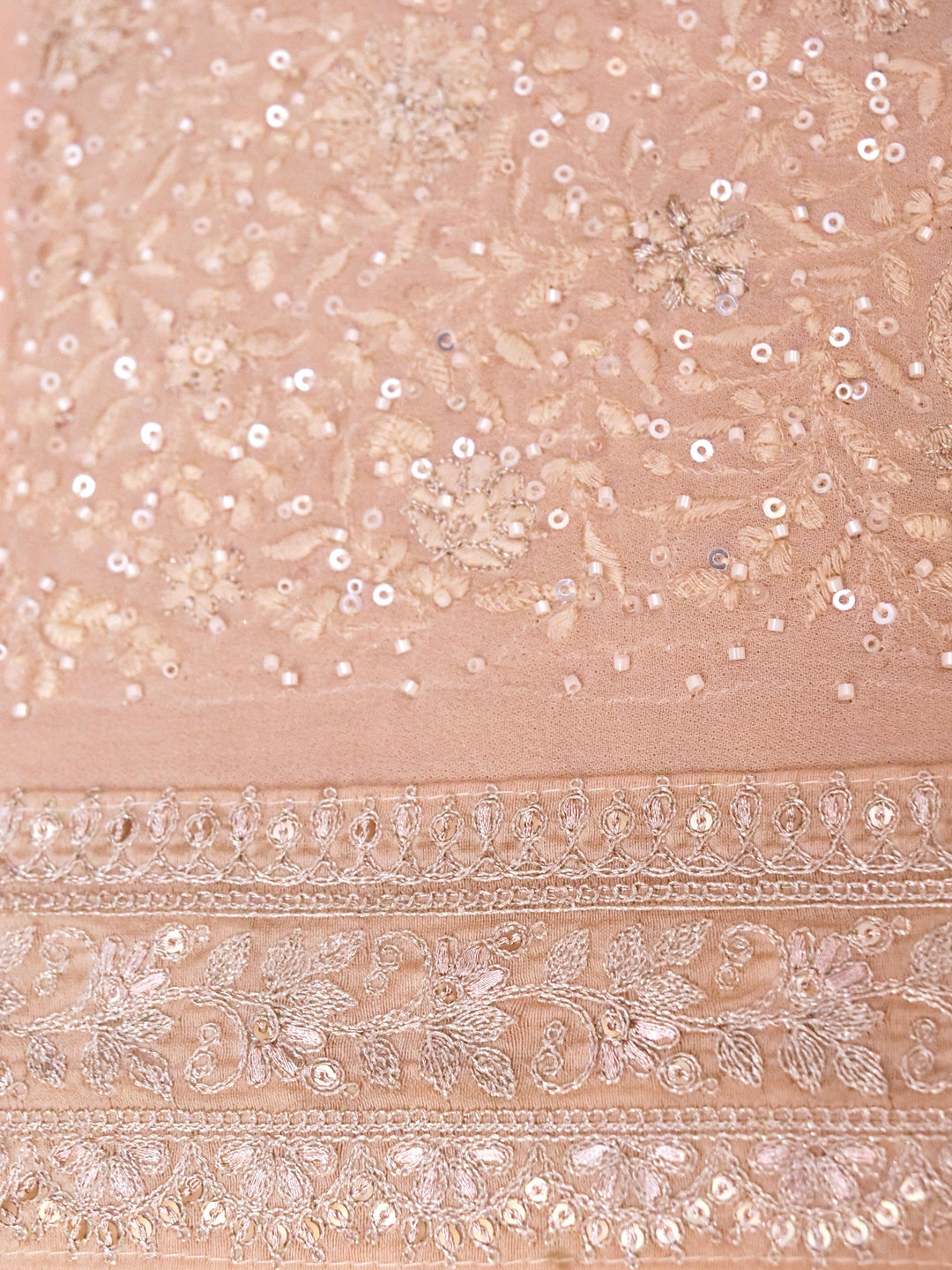 Beige Gold Pure Katan Tissue Saree with Pitta Zari Sequin Border and Heavy Embroidered Georgette Blouse View 5