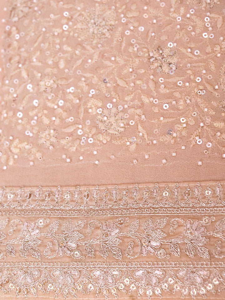 Beige Gold Pure Katan Tissue Saree with Pitta Zari Sequin Border and Heavy Embroidered Georgette Blouse View 5
