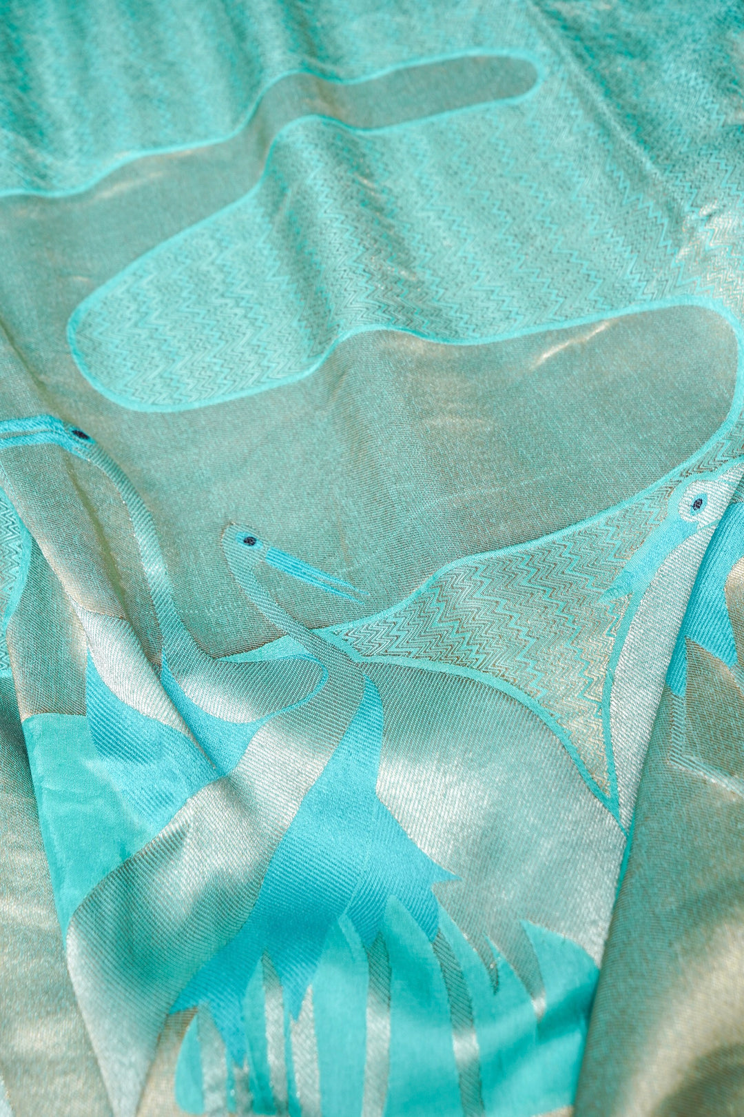 Aqua Green Pure Mashru Saree with Contemporary Design Patterns