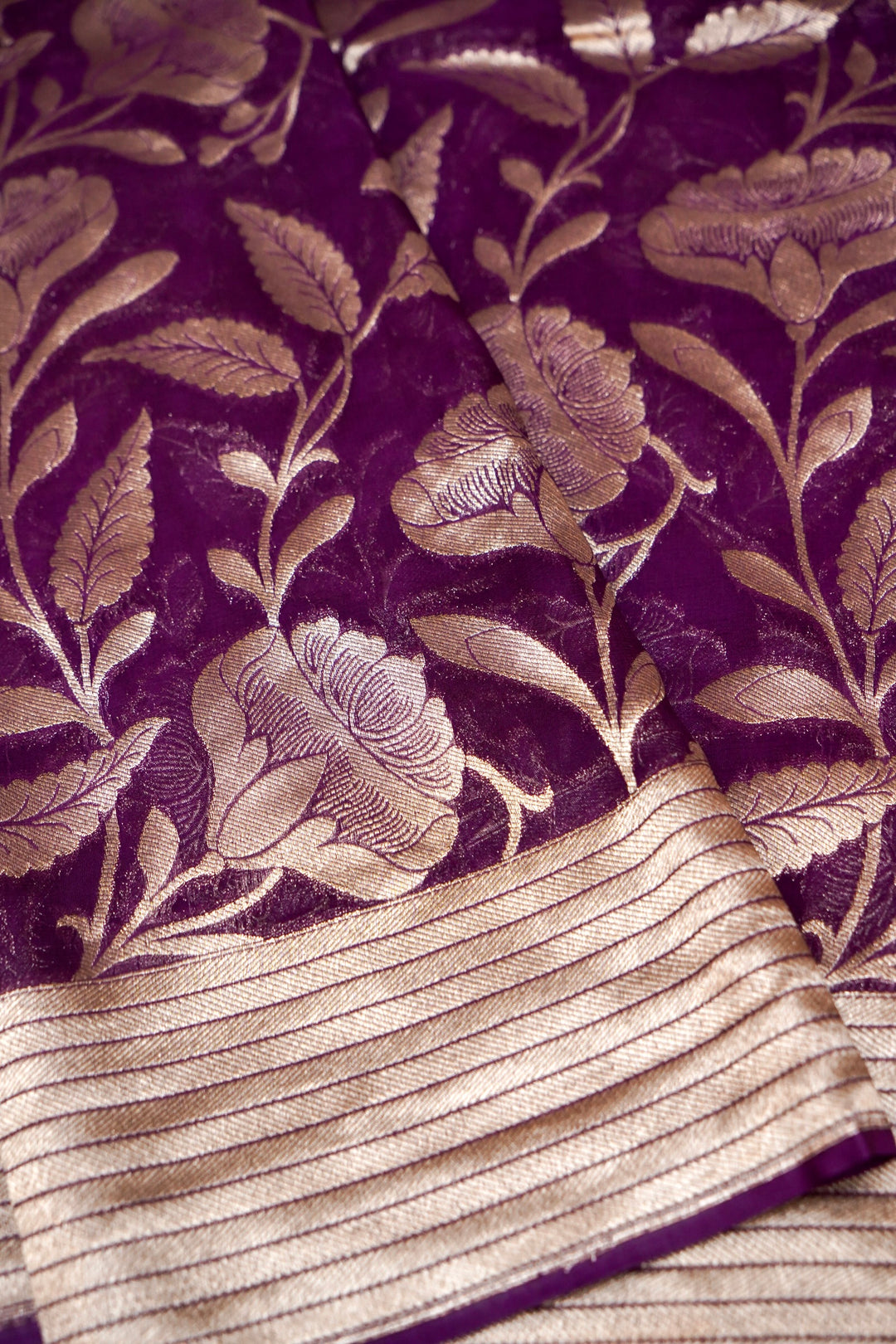 Dark Purple Pure Georgette Saree with Zari Weave Jangla Design