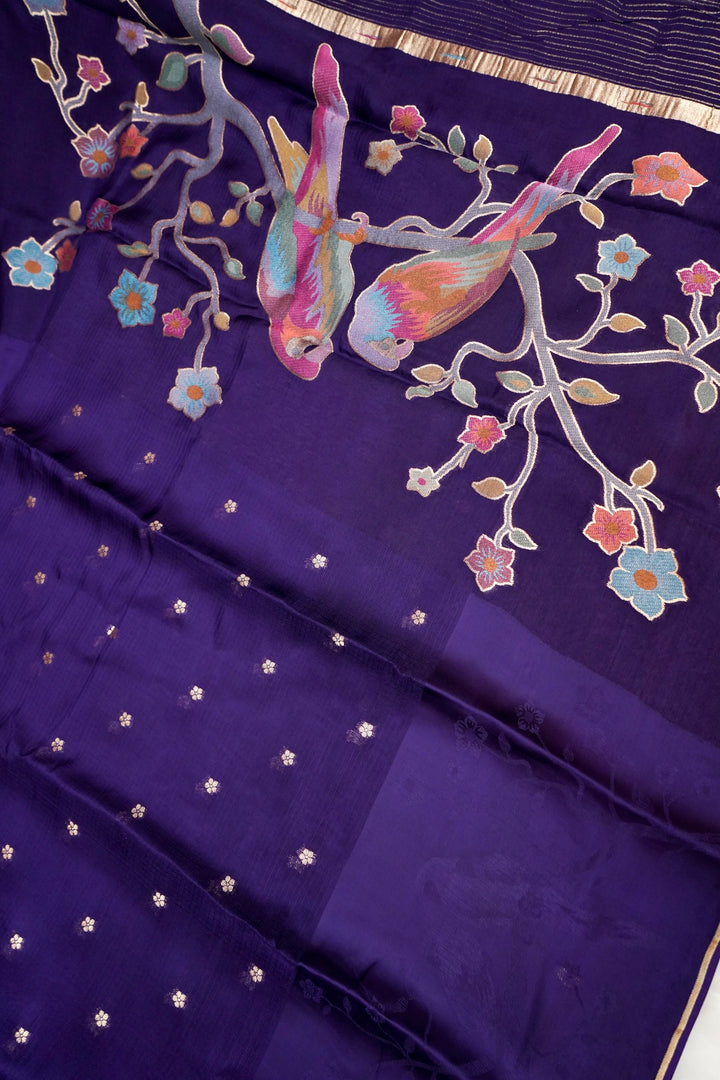 Purple Banarasi Kota Saree with Silk Border &amp; Paithani Inspired Weaving