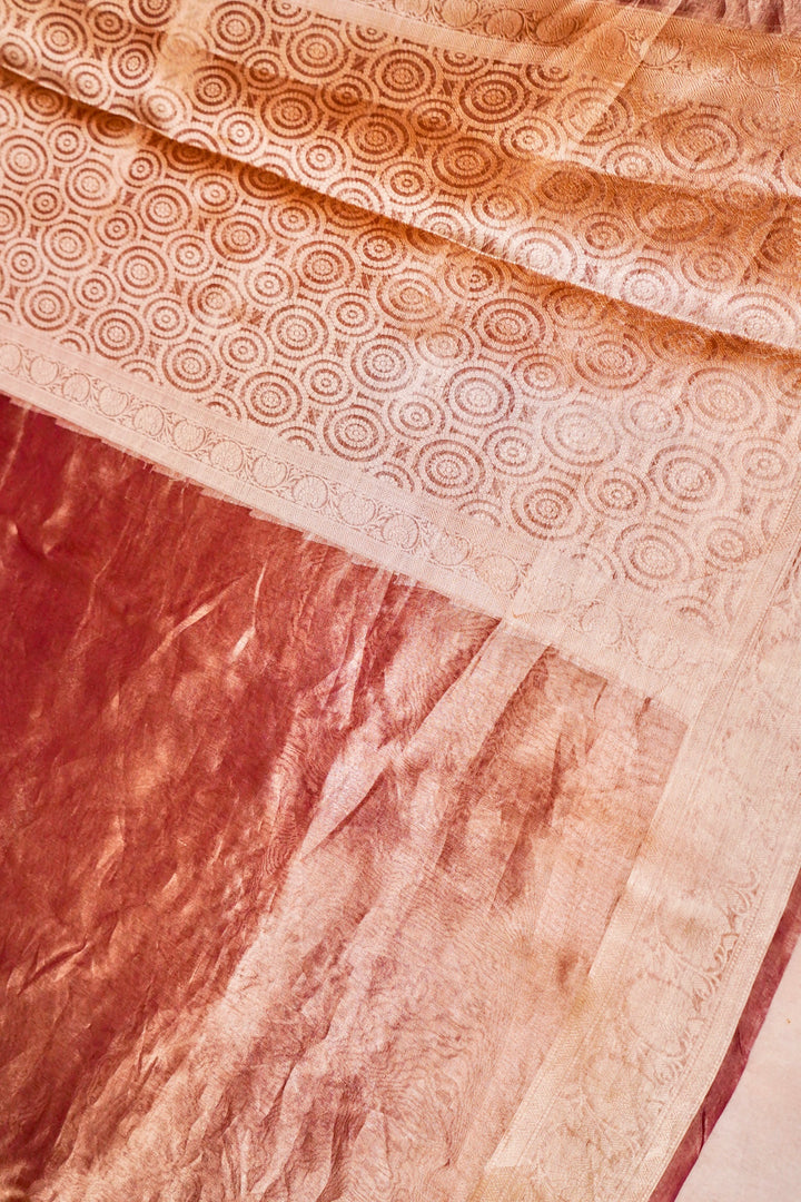 Opulent Shine Handwoven Copper Gold Tissue Silk Saree with Ornate Zari Border & Pallu