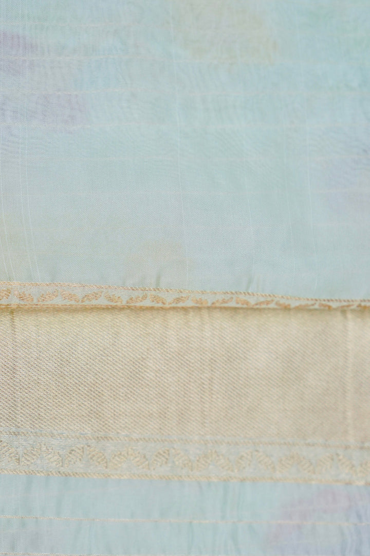 Elegant Serenity Powder Blue Kora Silk Saree with Tilfi Zari & Meenakari Jaal Weave