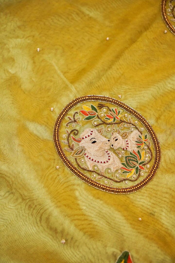 Maharani Tissue Silk Pichwai Pichwai Motif Saree in Mint Green Hue