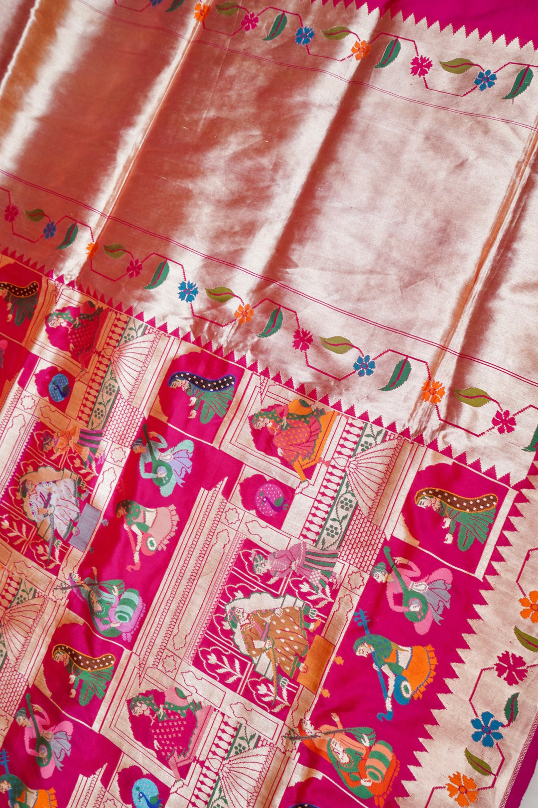 Pink Handloom Banarasi Pure Katan Silk Shahi Saree with Paithani Border & Pallu