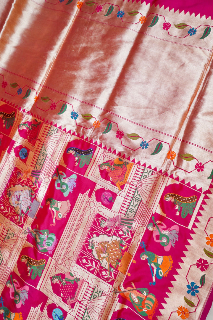 Pink Handloom Banarasi Pure Katan Silk Shahi Saree with Paithani Border & Pallu