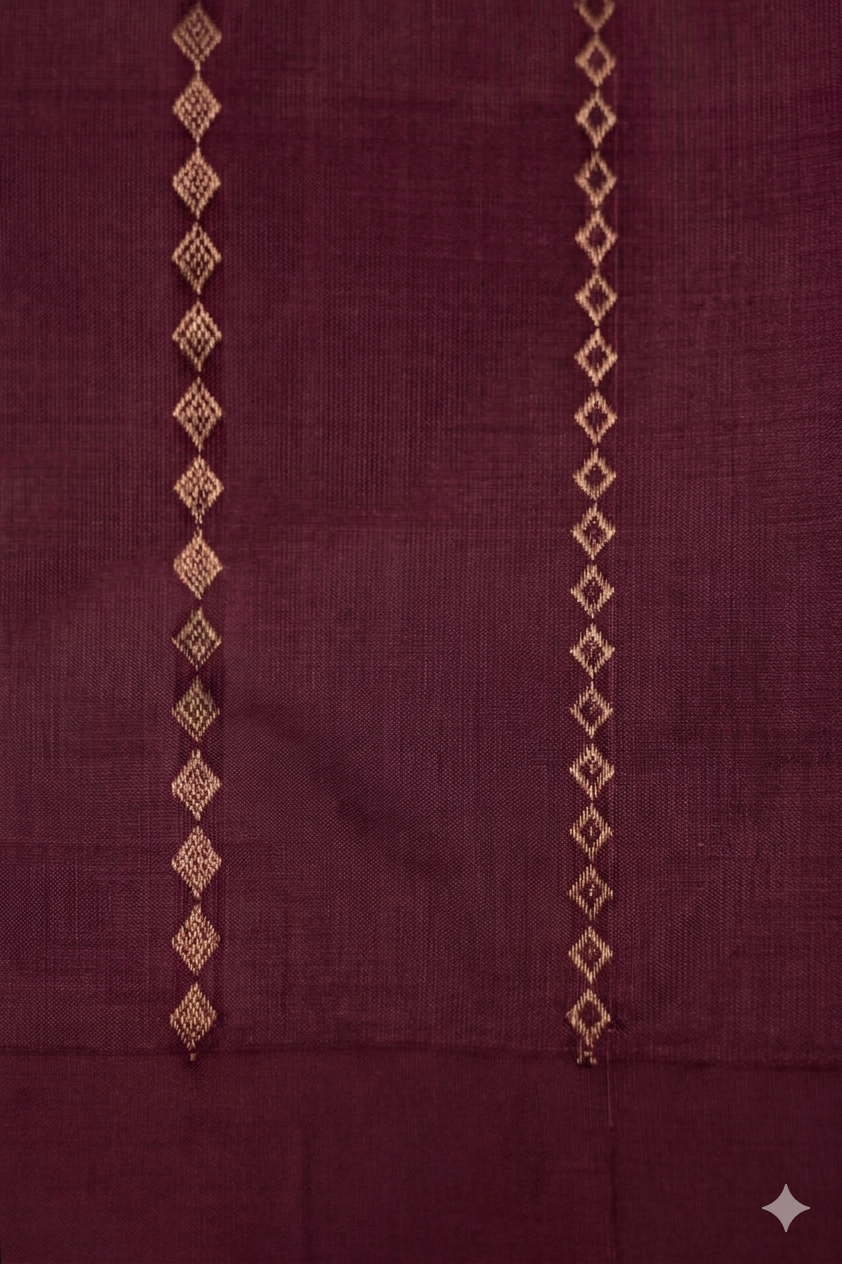 Wine Handwoven Banarasi Pure Puna Silk Saree with Zari Nandi Motif