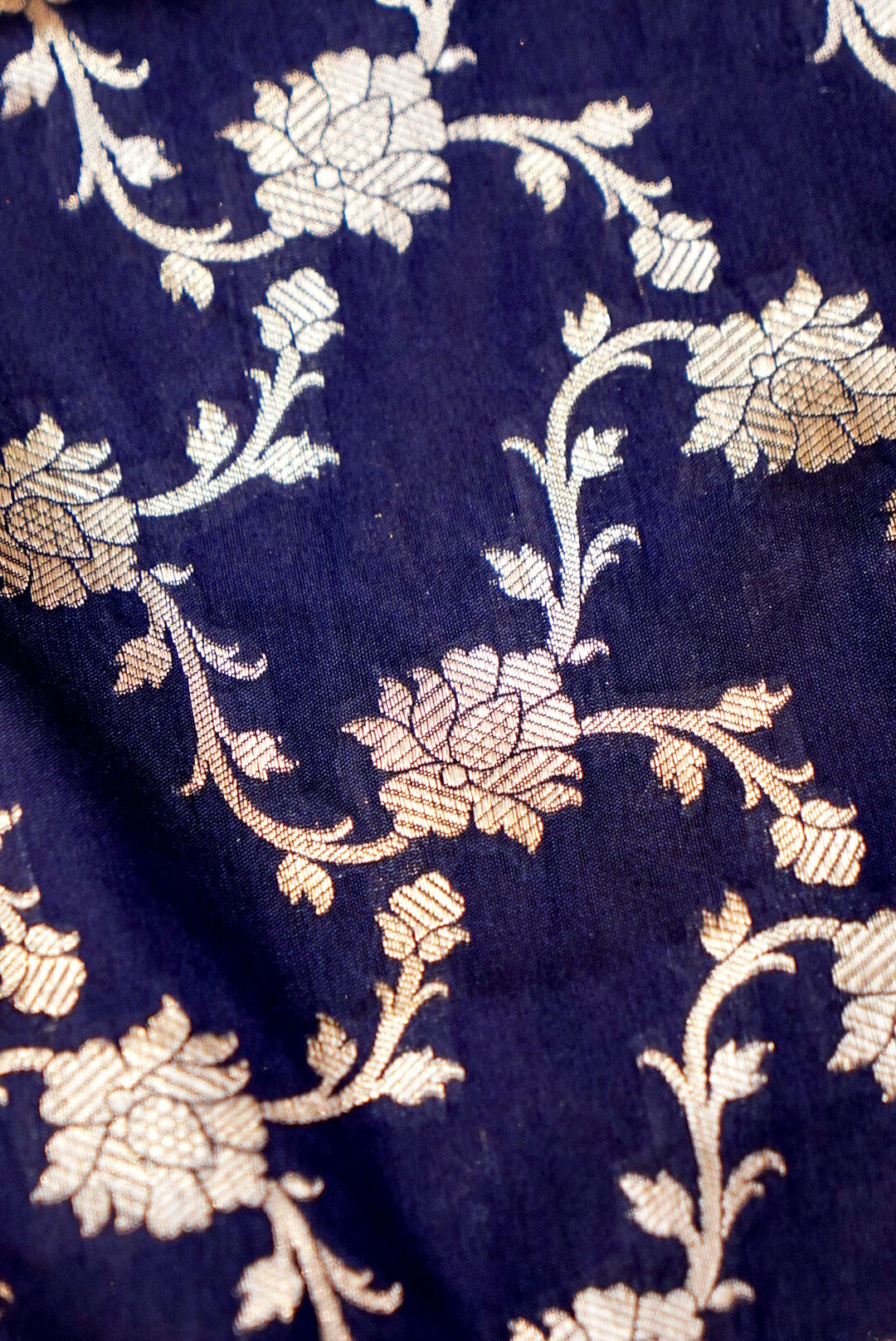 Navy Blue Traditional Banarasi Silk Bootidar Suit with Jaal Dupatta