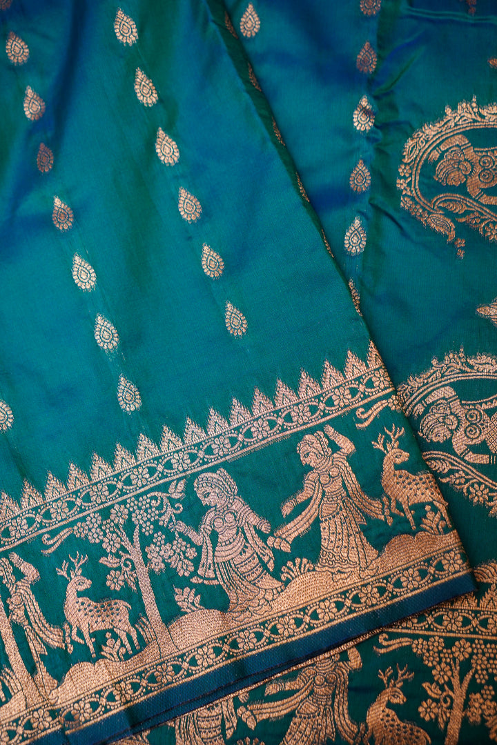Peacock Green Soft Silk Baluchari Inspired Figure Motif Saree