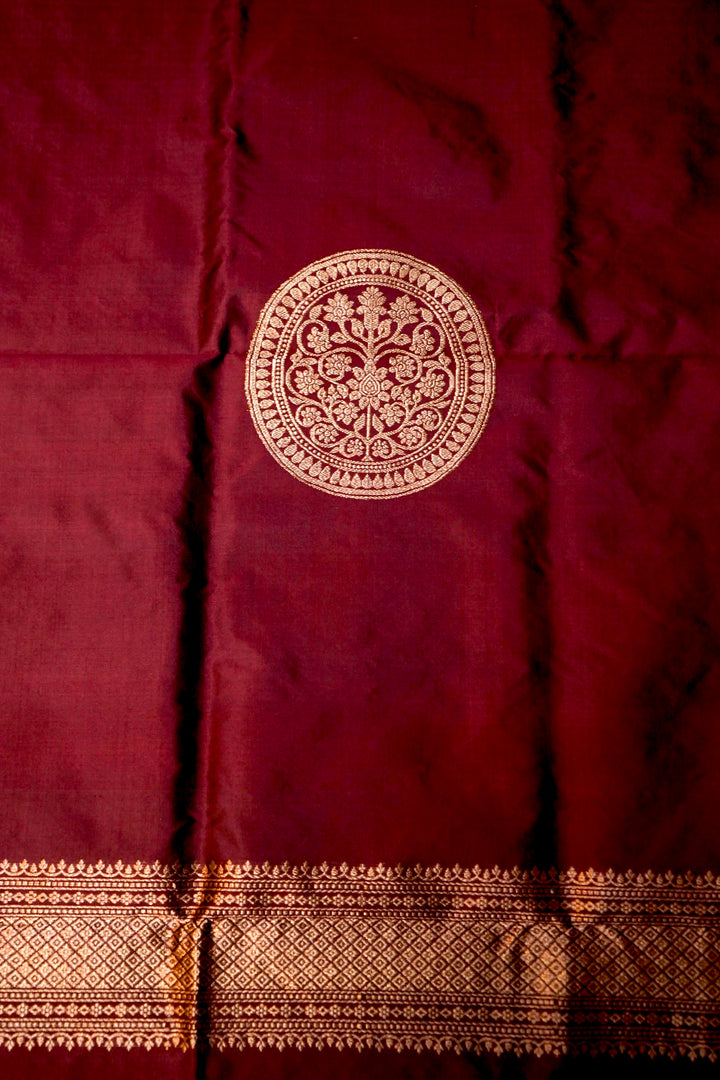 Pure Katan Silk Co-Ord Set Fabric – Royal Floral Medallion Buta | Handwoven Gold Zari Weave