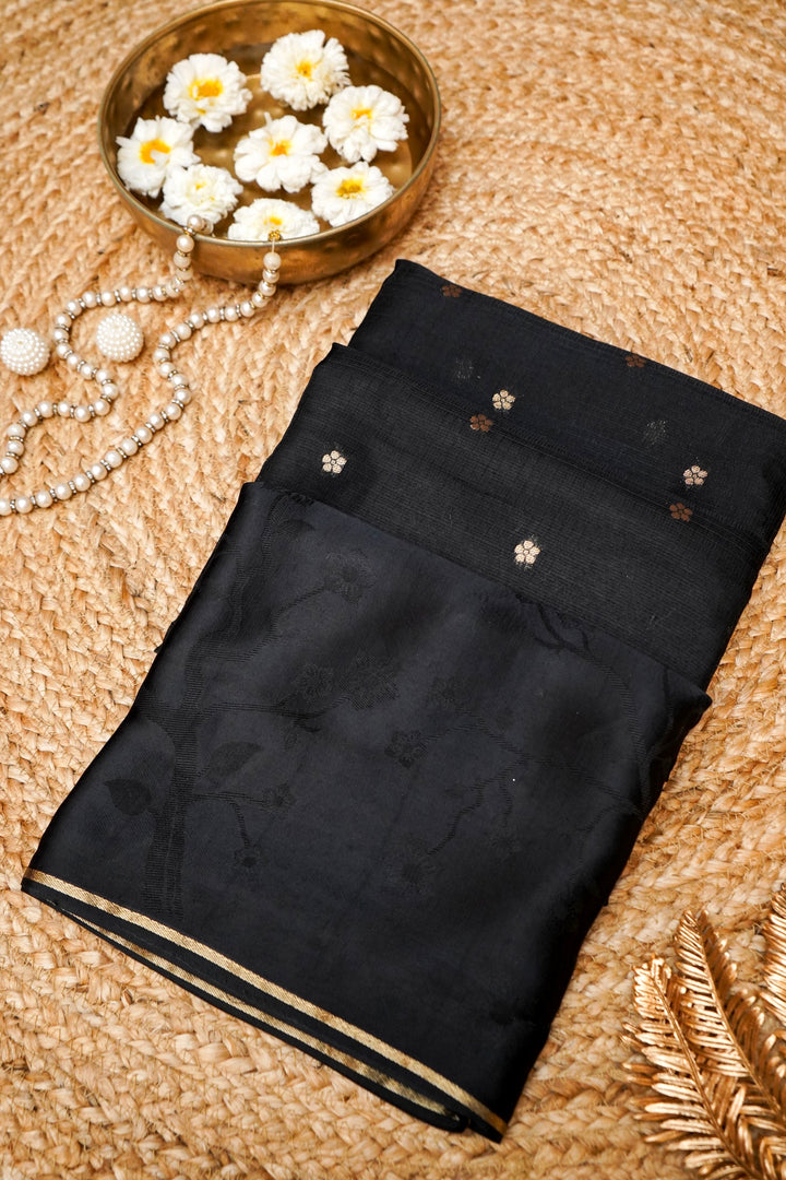Black Banarasi Kota Saree with Silk Border & Paithani Inspired Weaving