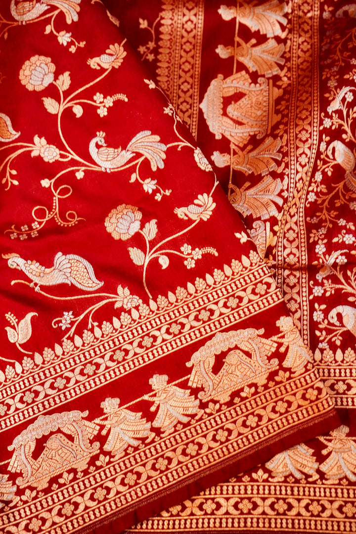 Bridal Maroon Pure Handloom Banarasi Katan Silk Baraat Inspired Saree