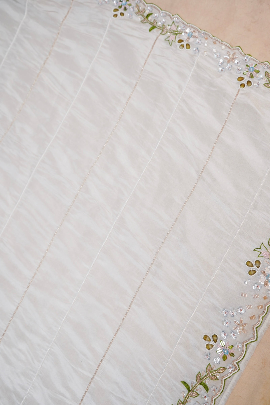 Silver Enchanted Pure Crepe Tissue Saree with Cape Blouse View 2