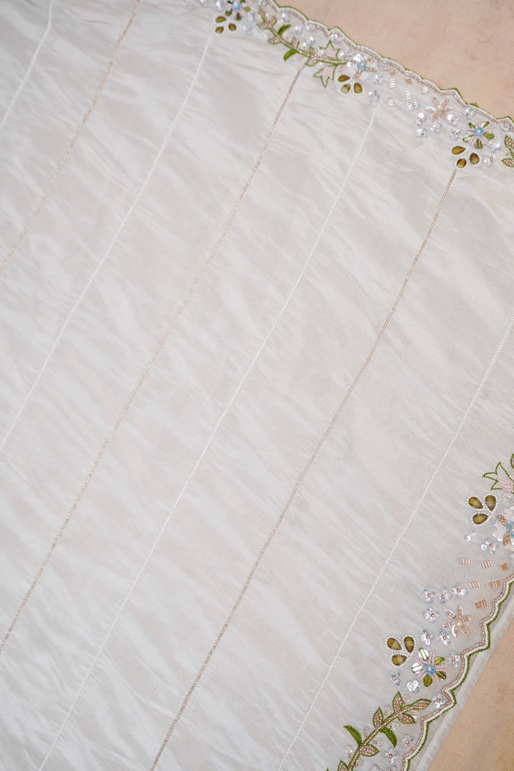 Silver Enchanted Pure Crepe Tissue Saree with Cape Blouse View 2