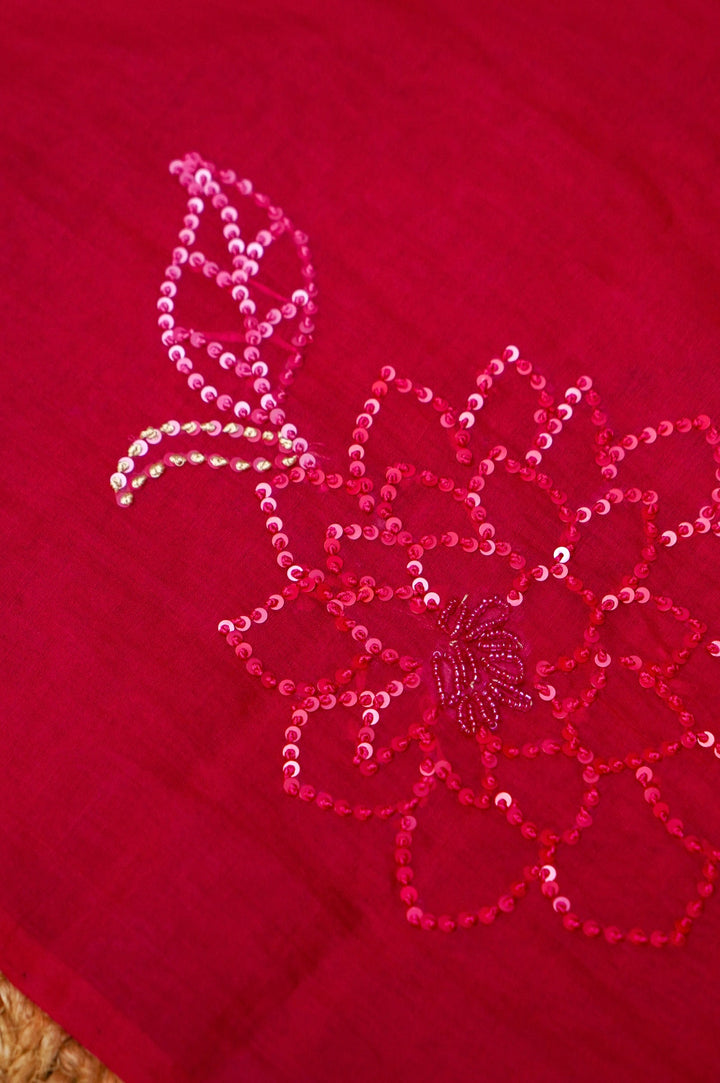 Hot Pink Pure Mul Chanderi Suit Set with Pearl and Sequin Embroidery Dupatta View 3