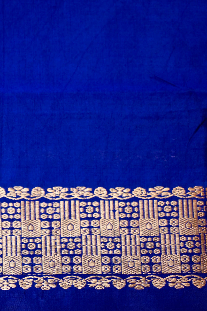 Royal Blue Katan Silk Cord Set with Banaras Ghat Neck Design View 5