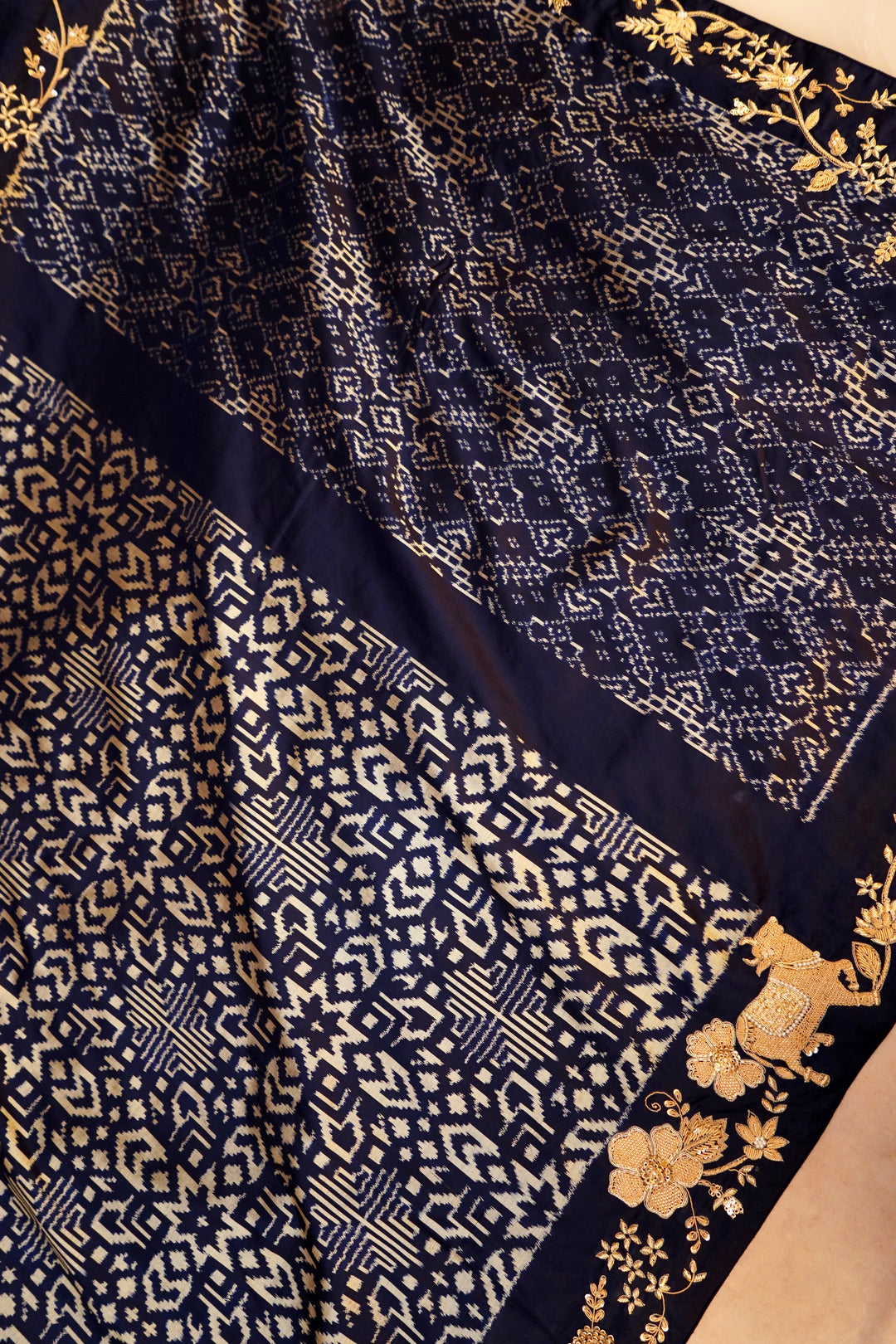 Neelkantha – Designer Navy Blue Pure Patola Silk Zardozi Work Saree
