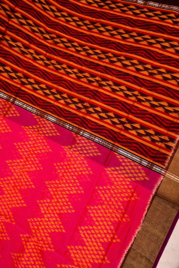 Banarasi Red Patola Cotton Silk Saree with Printed Zig Zag Design