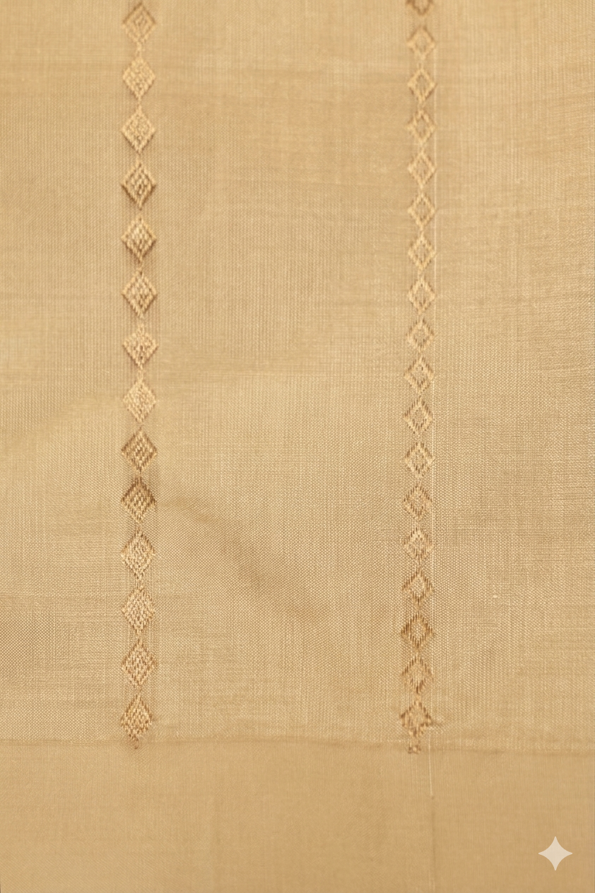 Beige Gold Handwoven Banarasi Pure Puna Silk Saree with Zari Nandi Motif