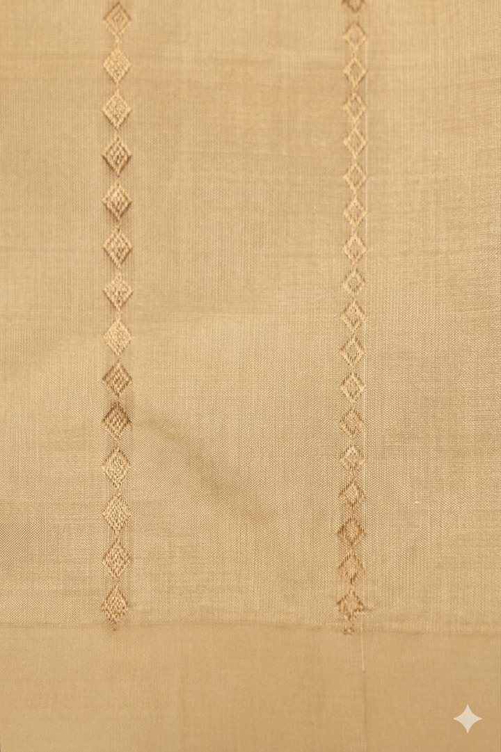Beige Gold Handwoven Banarasi Pure Puna Silk Saree with Zari Nandi Motif
