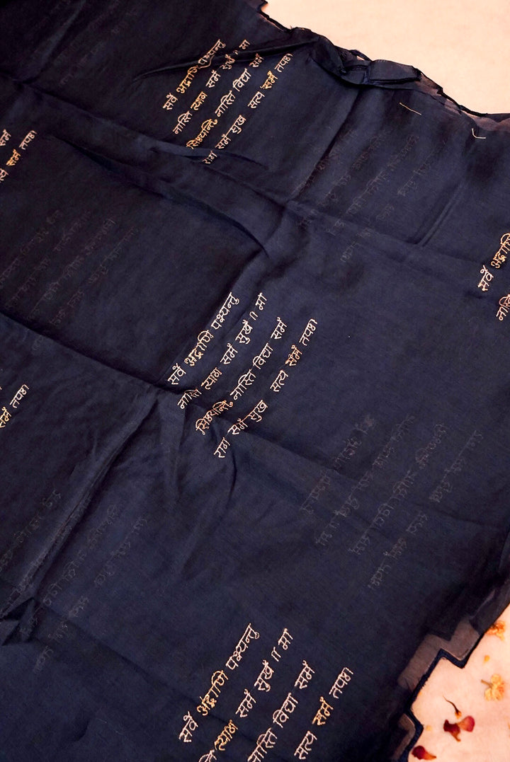 Navy Blue “Shanti Mantra” Pure Chanderi Silk Suit with Scalloped Dupatta