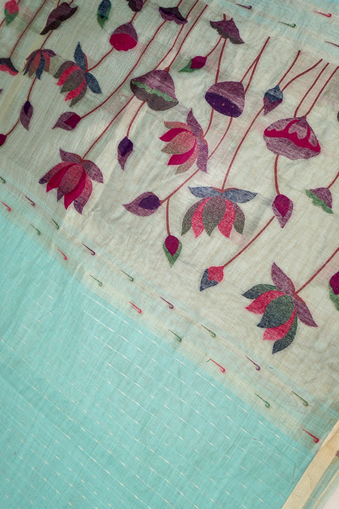 Elegant Sky Blue Cotton Silk Saree with Zari Stripe Weave Paithani Pallu View 2