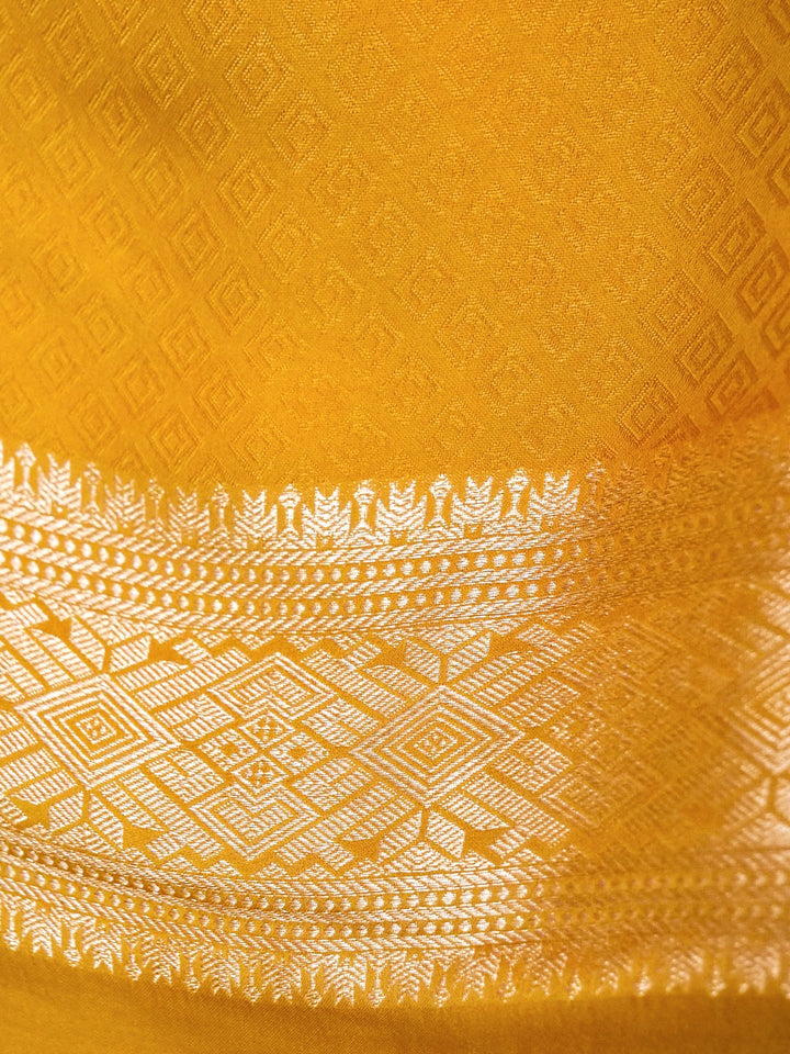 Banarasi Mustard Mashru Silk Saree with Zari Weave Bird Motif
