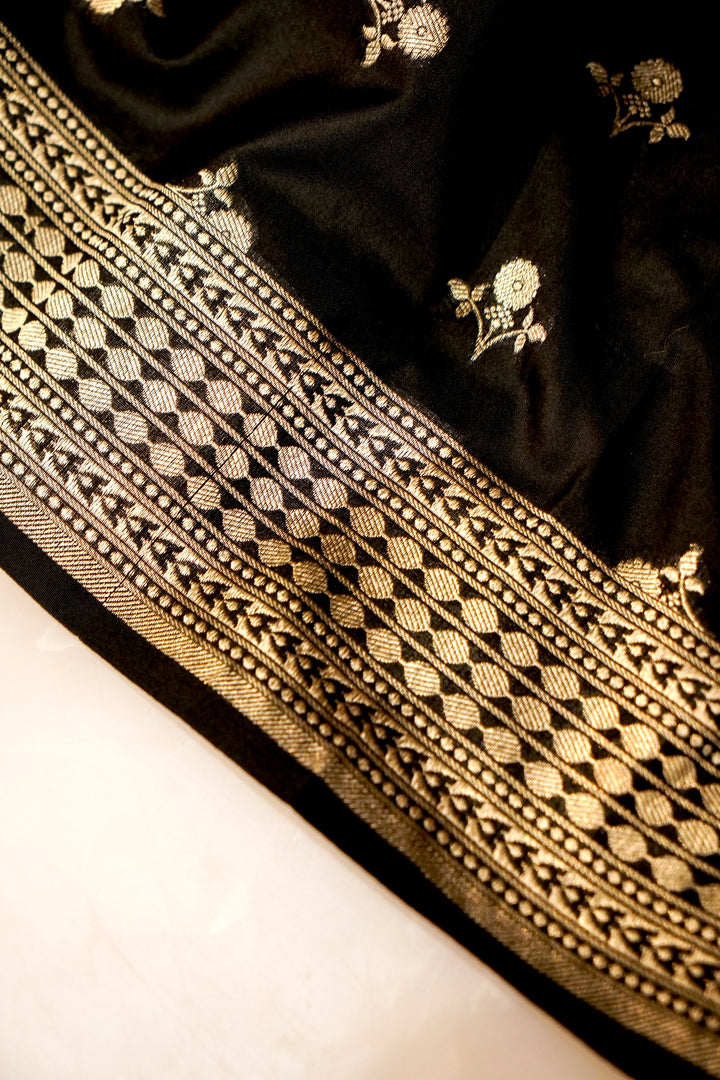 Royal Black Banarasi Silk Unstitched Suit Set