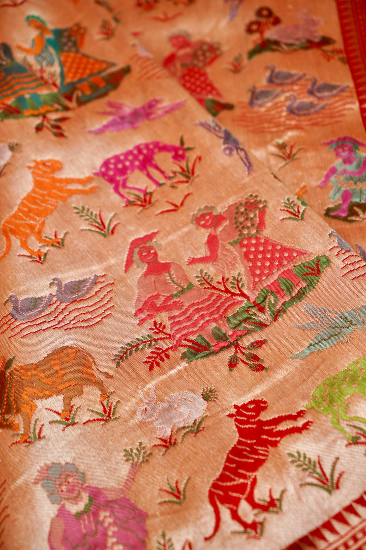 Regal Red Handwoven Pure Banarasi Paithani Kimkhwab Silk Saree