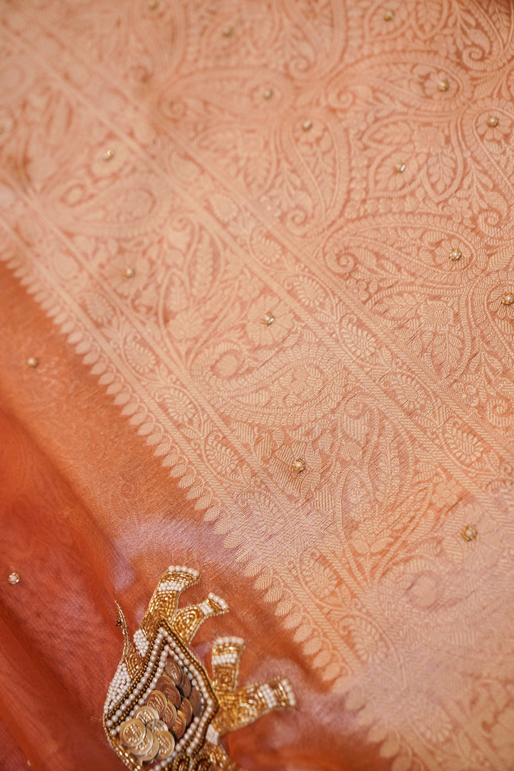 Maharani Tissue Silk Elephant Motif Hand Embroidery Saree