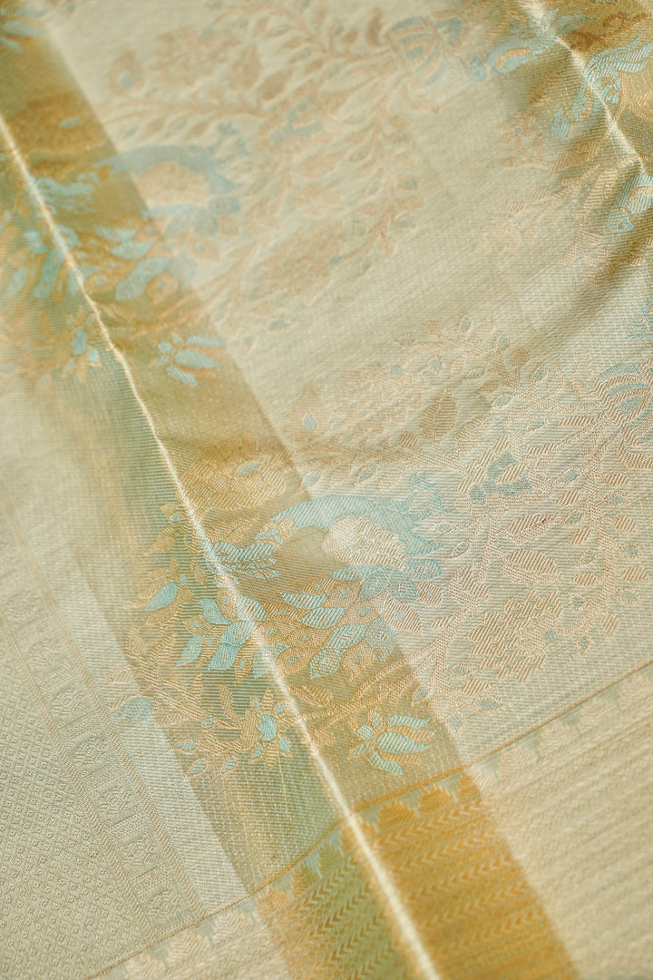 Pure Pistachio Green Kanjivaram Silk Brocade Saree View 6