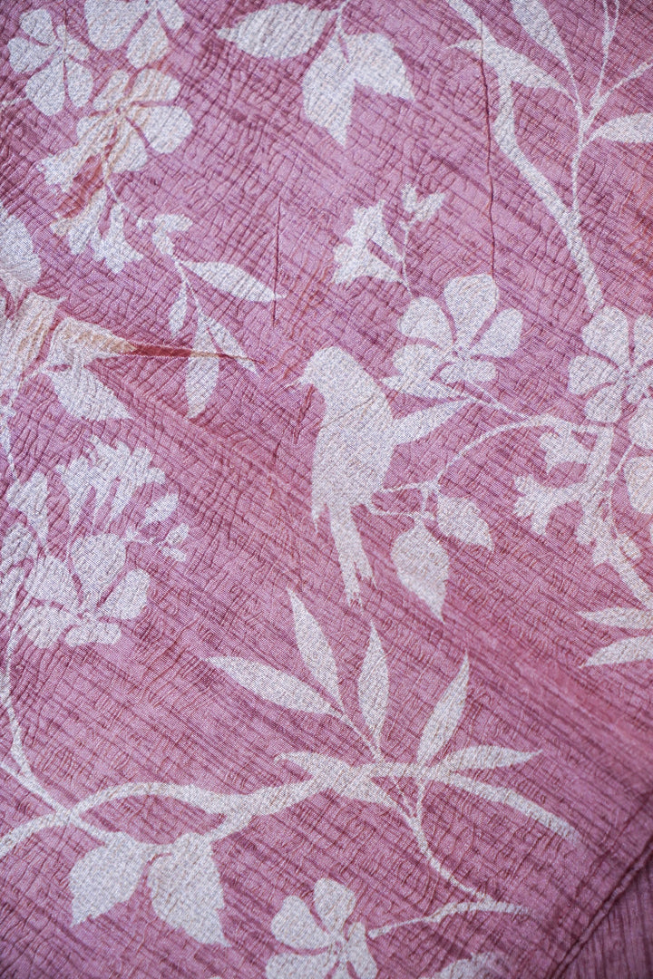 Elegant Rose Gold Banarasi Crush Tissue Silk Suit Set