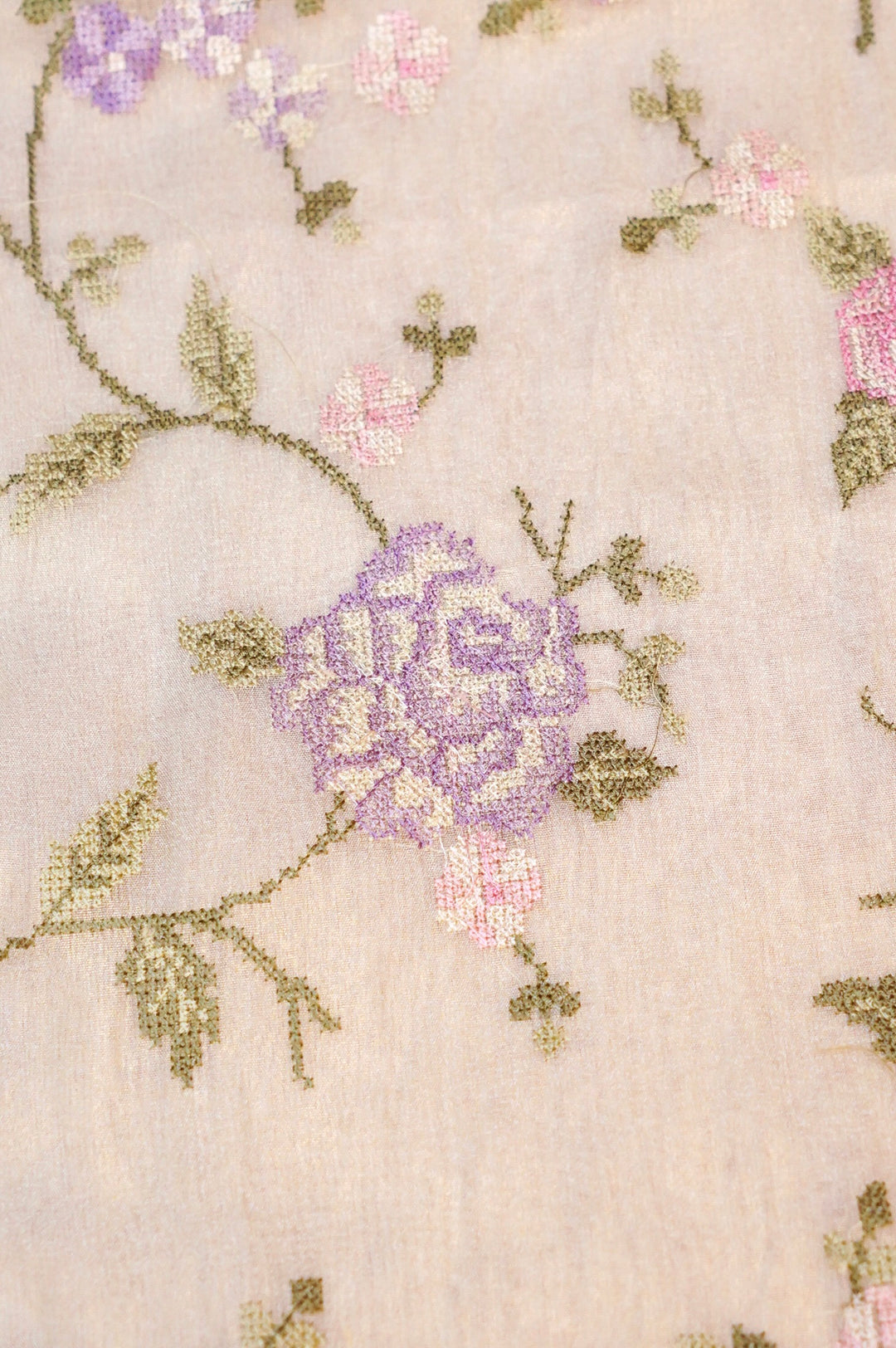 Beige Banarasi Crush Tissue Silk Suit Set with Embroidery Work