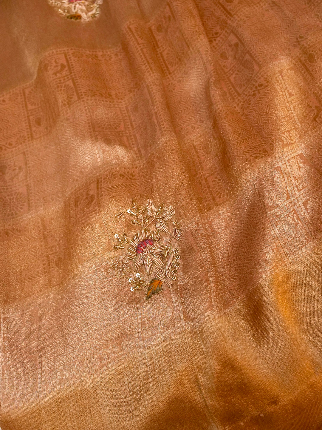 Golden Banarasi Brocade Silk Saree with Zardozi & Resham Work