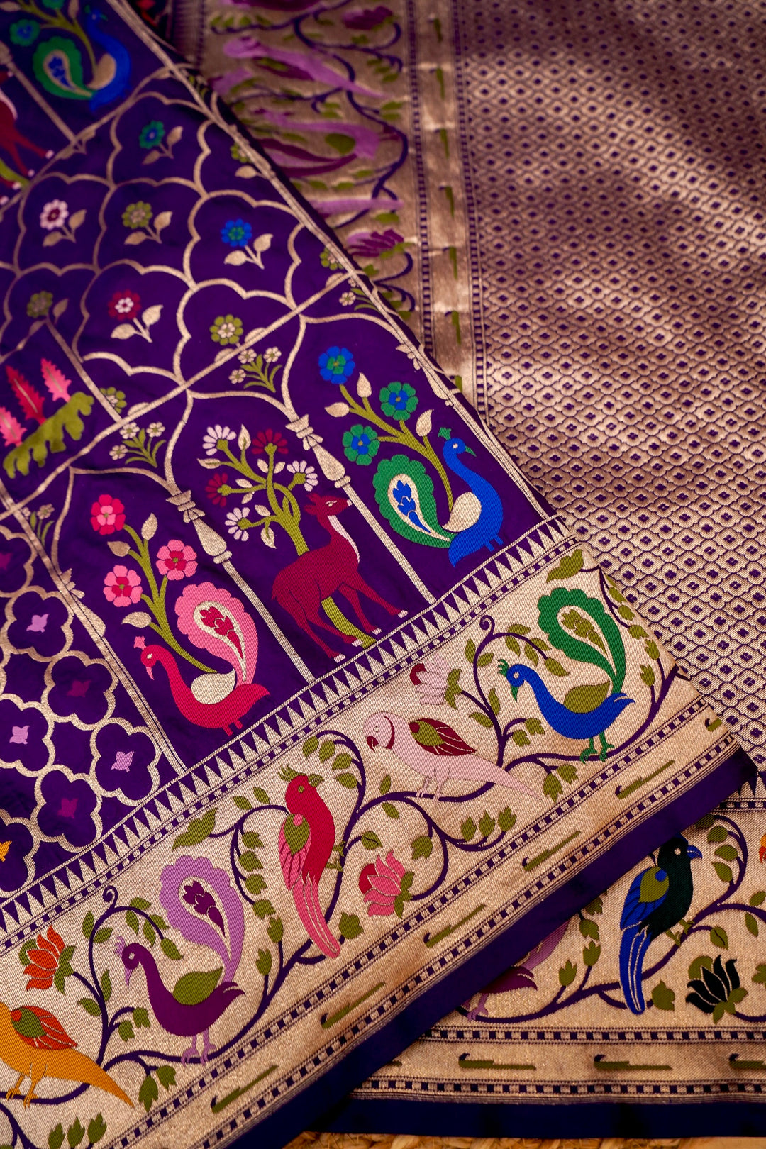 Handwoven Banarasi Pure Meenakari Shikargah Katan Silk Saree View 2