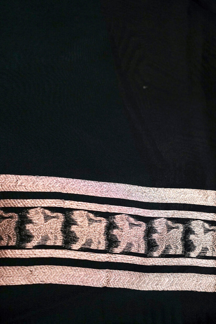 Banarasi Chevron Weave Bottle Green Pure Organza Tiger Motif Saree