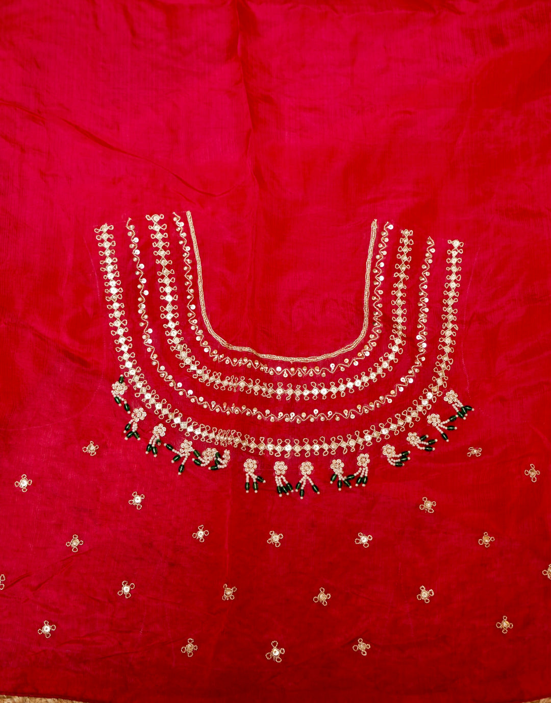 Elegant Red Organza Silk Saree with Hand Embroidered Border &amp; Designer Blouse