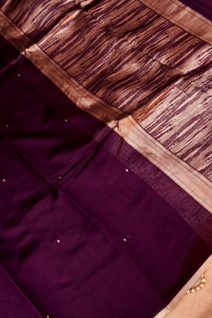 Imperial Plum Elegance – Pure Banarasi Handloom Chiniya Silk Saree in Dark Purple