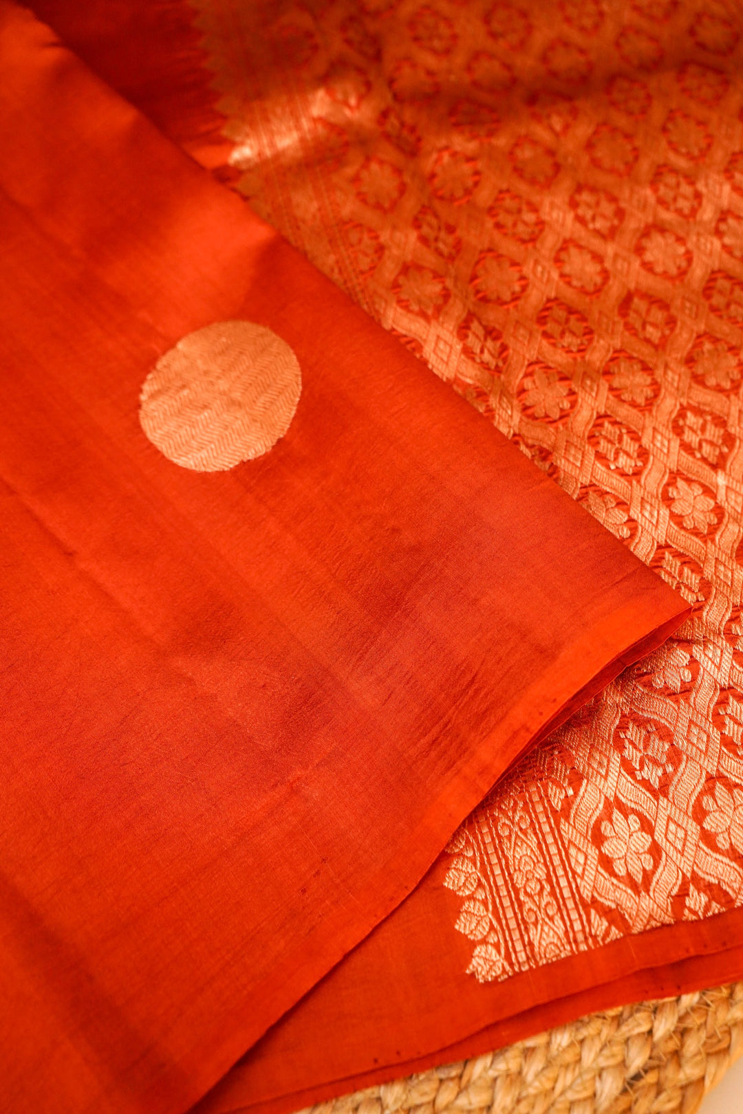 Rust Orange Pure Katan Silk Saree with Gola Boota Designing