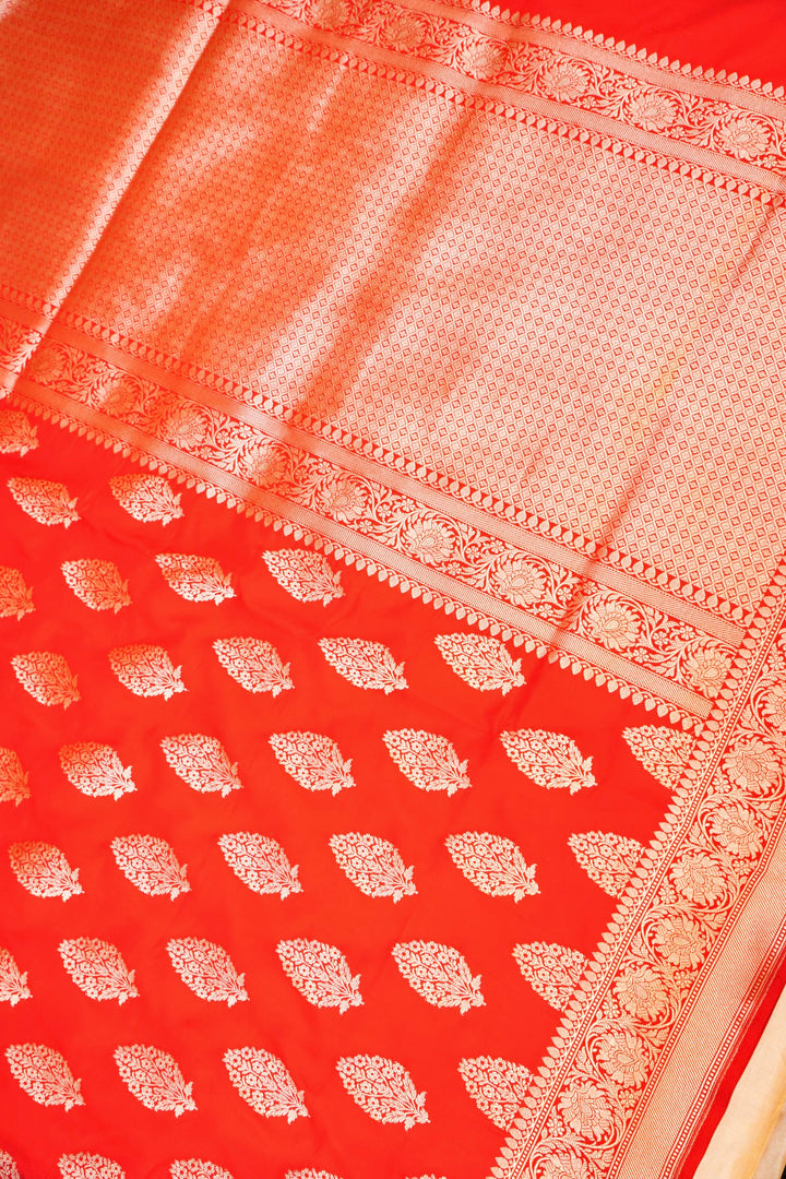 Handwoven Red Bridal Banarasi Pure Katan Satan Silk Saree