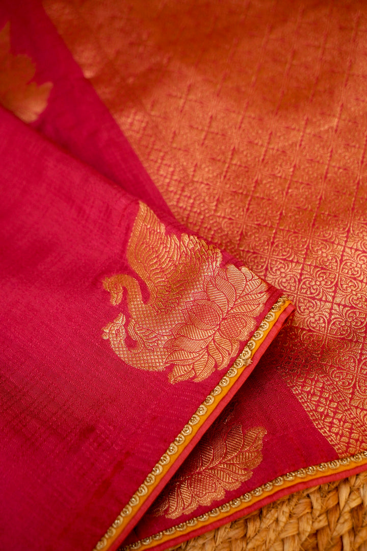 Fuchsia Pink Soft Silk Saree with Designer Buddha Inspired Blouse View 3