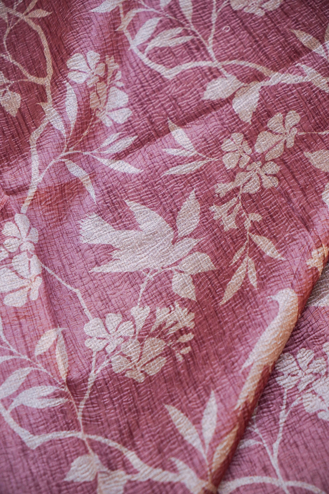 Elegant Rose Gold Banarasi Crush Tissue Silk Suit Set