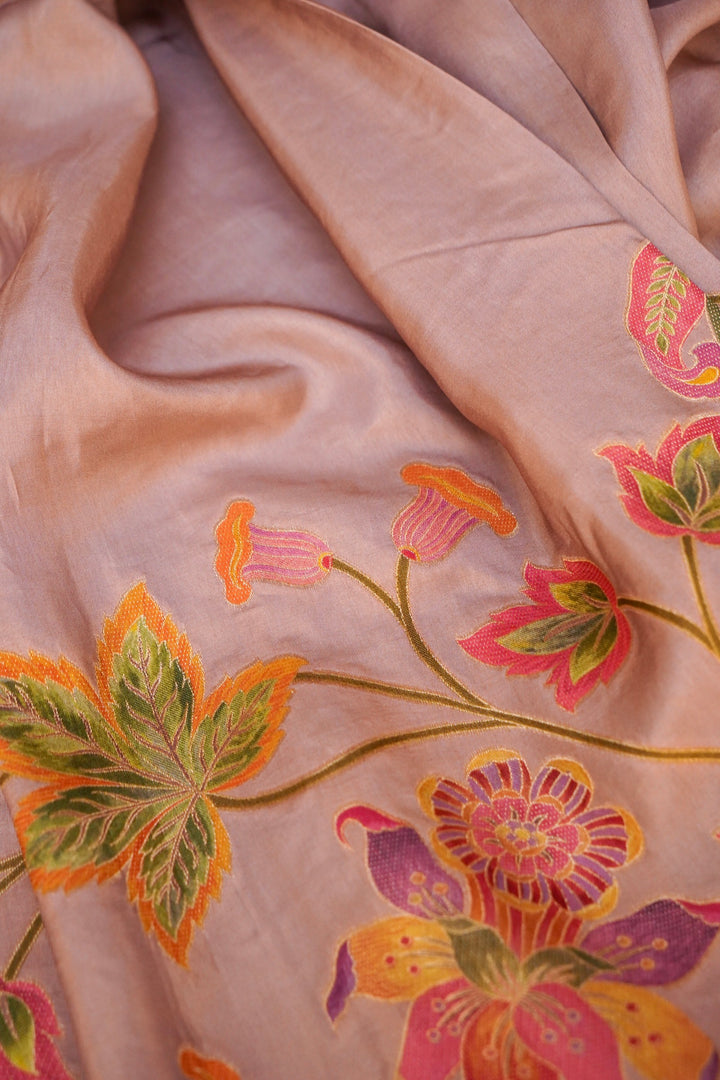 Mauve Crepe Silk Saree with Meenakari Floral Border &amp; Contrast Pallu