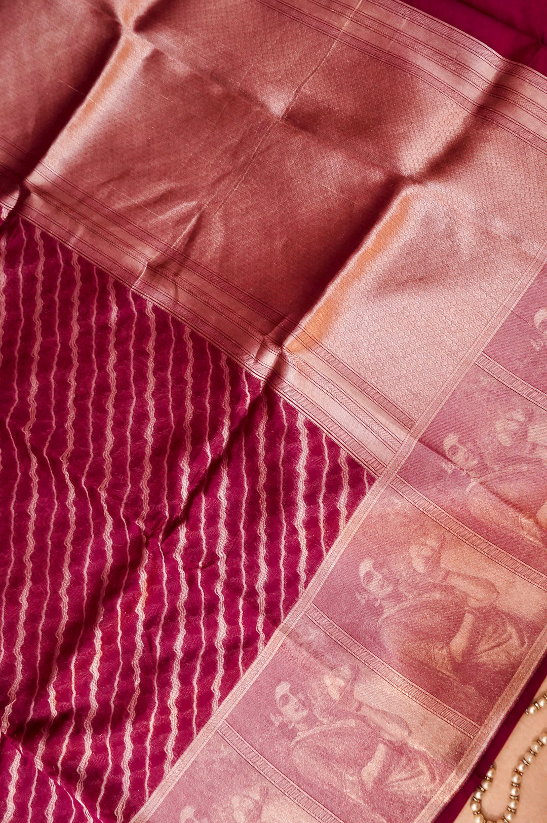 Wine Regal Grace – Pure Katan Silk Handloom Contemporary Banarasi Madhubala Saree