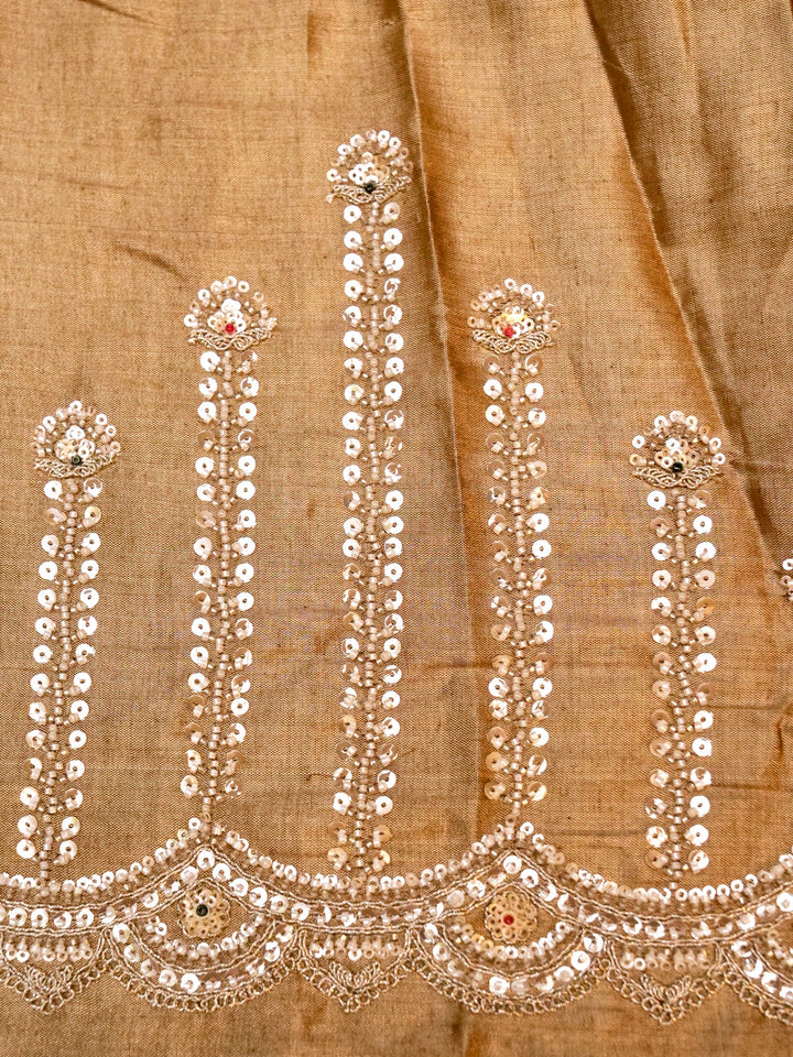 Banarasi Tissue Silk Saree with Pearl and Kundan Embroidery Work
