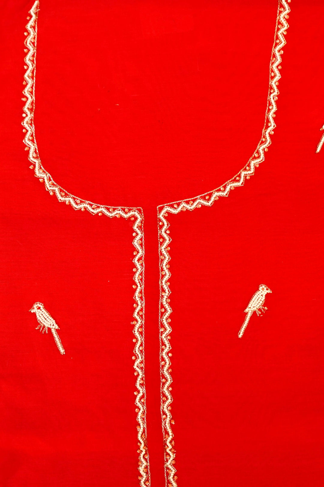 Bridal Red Pure Chanderi Silk Suit Set with Pearl Work Birds Motif