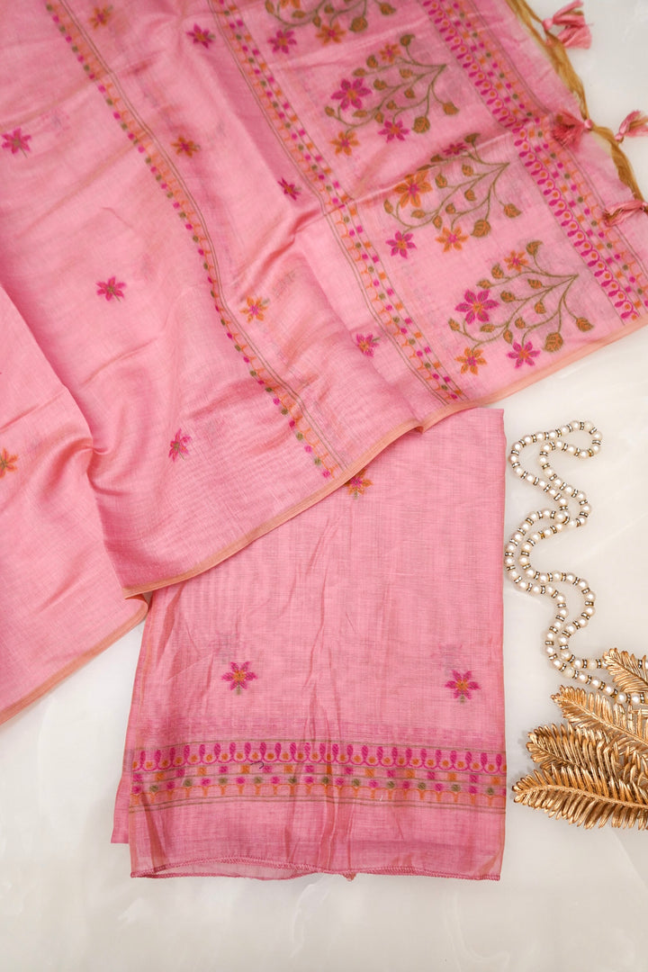 Charming Pink Meenakari Floral Cotton Silk Suit Set