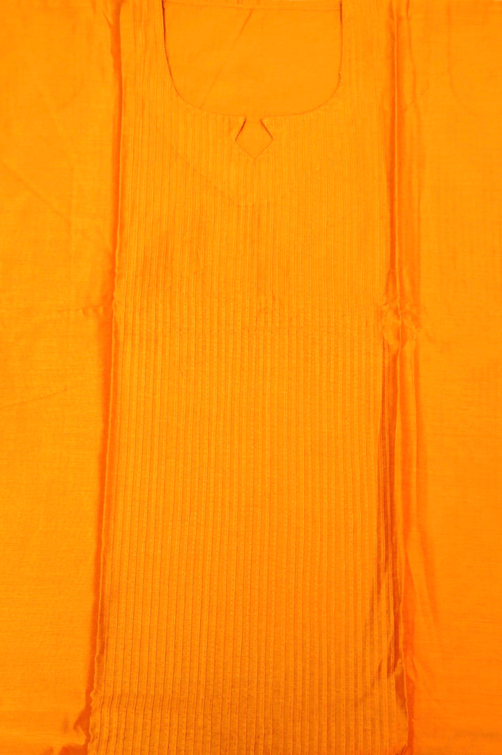 Yellow Dupion Silk Suit Set with White Block Print Dupatta